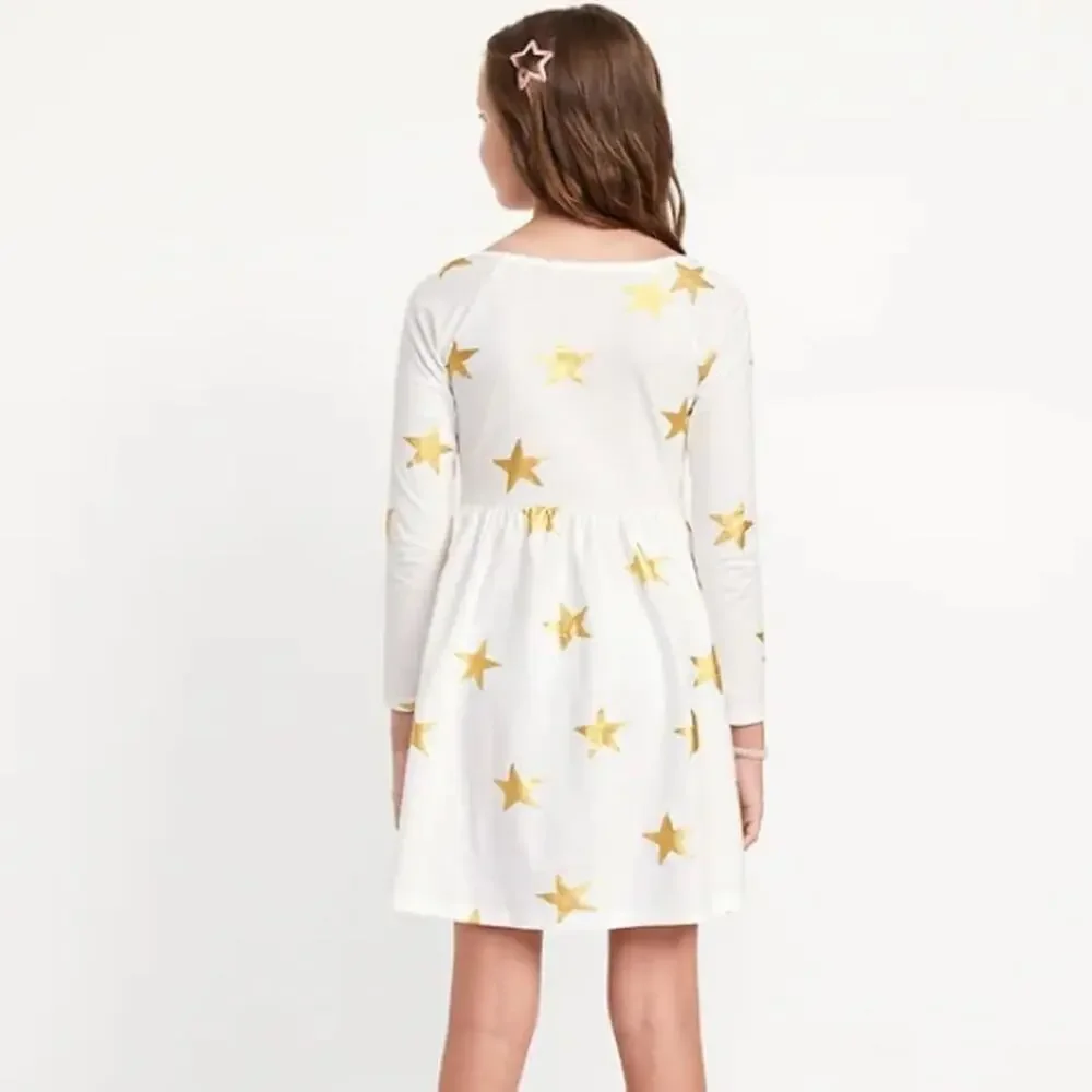 Old Navy Gold Stars Long-Sleeve Square Neck Fit and Flare Dress
